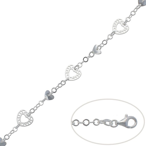 [AG176] PULSERA PLATA 925MM CORAZONES