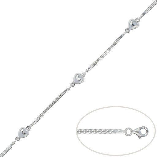 [AG184] PULSERA PLATA 925MM CORAZONES