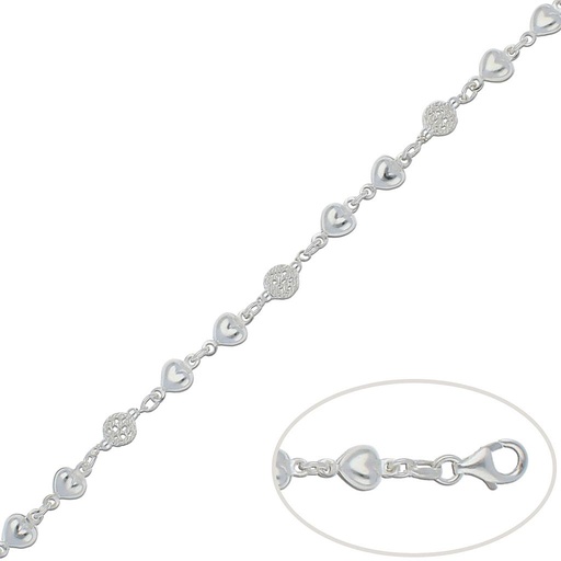[AG188] PULSERA PLATA 925MM CORAZONES + BOLAS