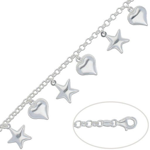 [AG192] PULSERA PLATA 925MM ESTRELLAS - CORAZONES