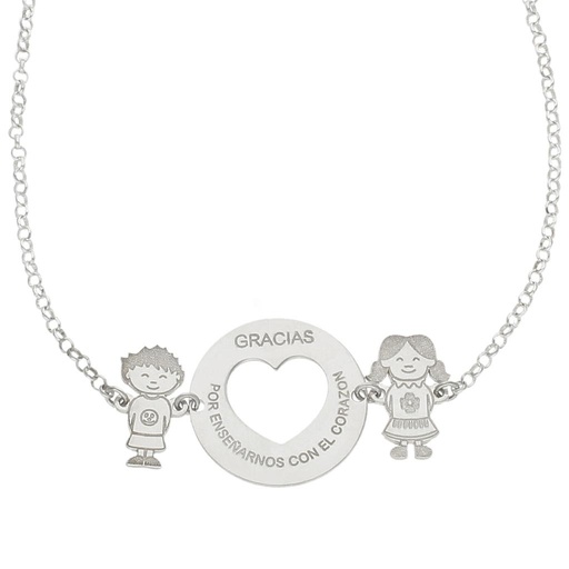 GARGANTILLA PLATA 925MM CORAZON + NIÑOS