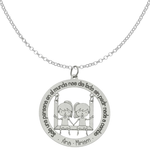 [AG2053] GARGANTILLA PLATA 925MM FRASE + NIÑAS - 28MM