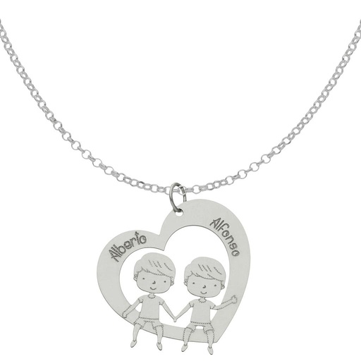 [AG2055] GARGANTILLA PLATA 925MM CORAZON + NIÑOS