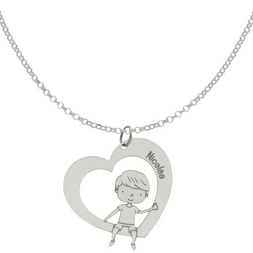 [AG2057] GARGANTILLA PLATA 925MM CORAZON + NIÑO