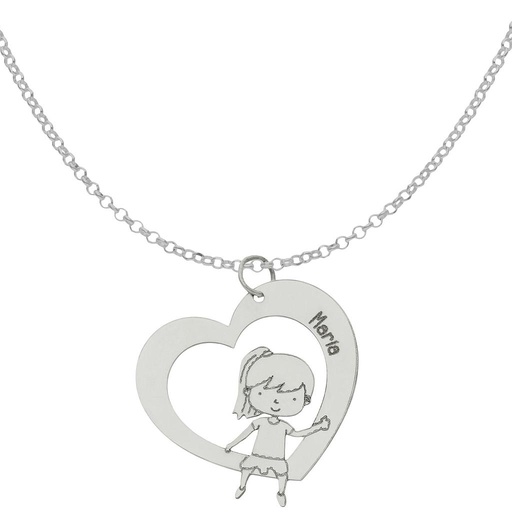 [AG2058] GARGANTILLA PLATA 925MM CORAZON + NIÑA