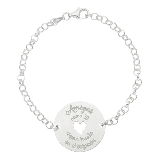 [AG288] PULSERA PLATA 925MM AMIGAS CORAZON + FRASE