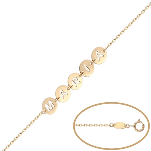 PULSERA ORO 18KL CIRCULOS NOMBRE CALADO