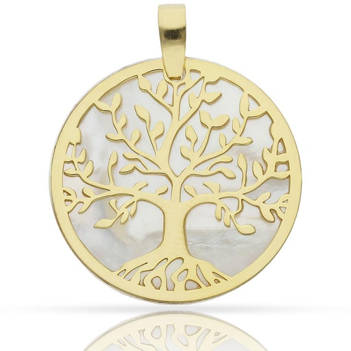 [AG648] COLGANTE PLATA CHAPADA ORO ARBOL DE LA VIDA NACAR - 40MM