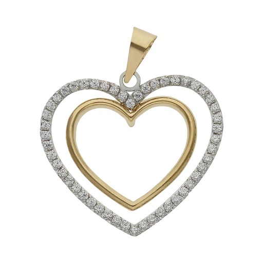 [G1069] COLGANTE ORO 18KL CORAZONES CIRCONITAS - 19x20MM