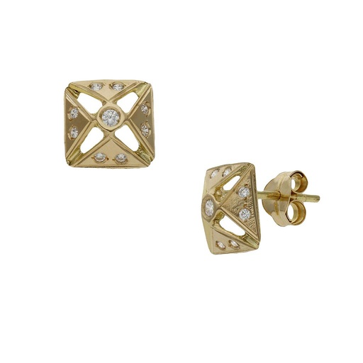 [P1384] PENDIENTES ORO 18KL CUADRADOS CIRCONITAS - 8x8MM