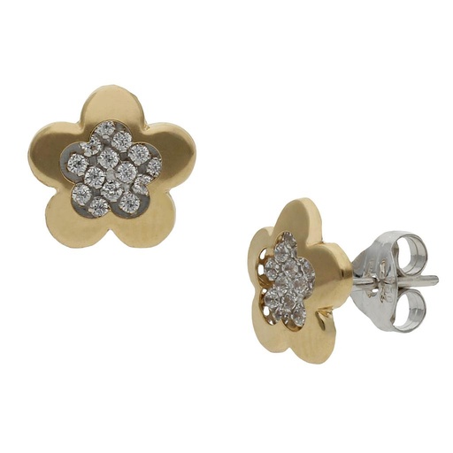 PENDIENTES ORO 18KL BICOLOR FLOR - 8.50MM