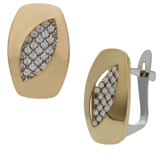 [P1448] PENDIENTES ORO 18KL BICOLOR CIRCONITAS - 9x14MM