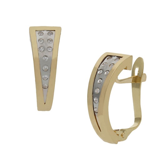 [P1452] PENDIENTES ORO 18KL BICOLOR CIRCONITAS - 5x15mm