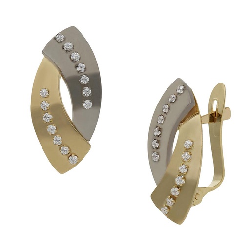 [P1454] PENDIENTES ORO 18KL BICOLOR CIRCONITAS - 8x17mm