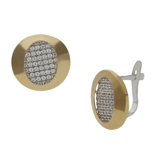 [P1457] PENDIENTES ORO 18KL BICOLOR CIRCONITAS - 12x13MM
