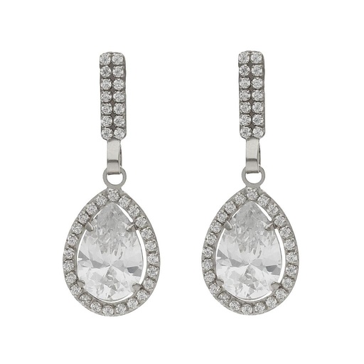 [P1477] PENDIENTES ORO BLANCO 18KL CIRCONITAS - 9x25MM