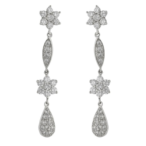 [P1358] PENDIENTES ORO BLANCO 18KL CIRCONITAS - 8x46MM