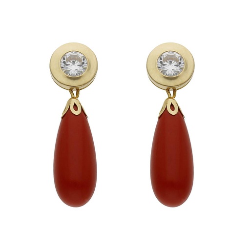 [P1365] PENDIENTES ORO 18KL CORAL SINTETICO