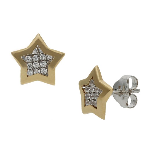 [P1427] PENDIENTES ORO 18KL BICOLOR ESTRELLA - 8MM