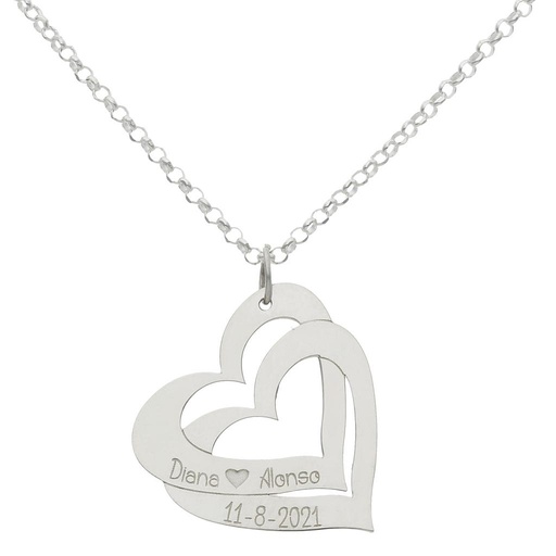 [AG2086] GARGANTILLA PLATA 925MM - 2 CORAZONES