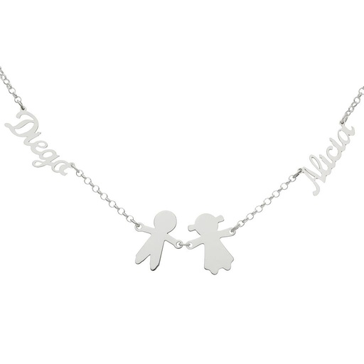 [AG2085] GARGANTILLA PLATA 925MM 2 NOMBRES + 2 NIÑOS