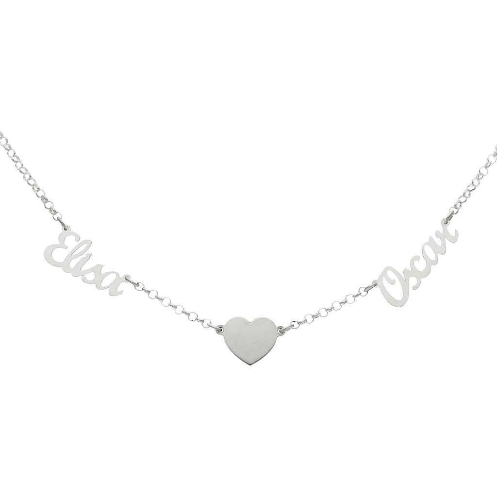 GARGANTILLA PLATA 925MM 2 NOMBRES + CORAZON