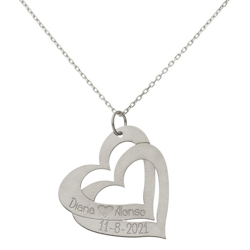 [G1091] GARGANTILLA ORO BLANCO 18KL - 2 CORAZONES