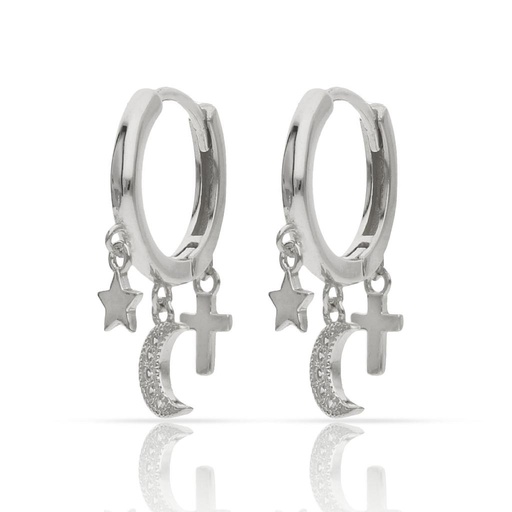 AROS PLATA 925MM ESTRELLA + LUNA + CRUZ - 5MM