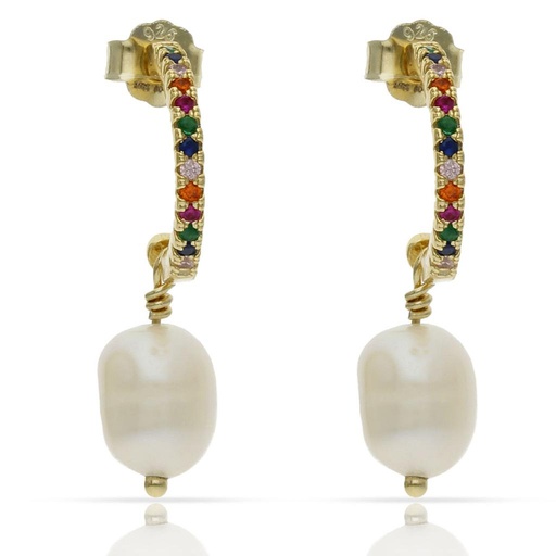 [AG1624] AROS PLATA CHAPADA ORO MULTICOLOR + PERLAS - 6MM