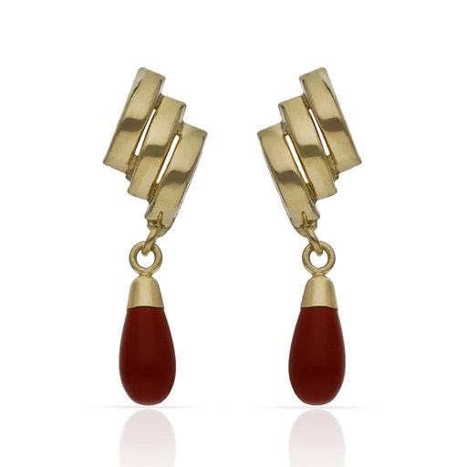 [P1527] PENDIENTES ORO 18KL CORAL SINTETICO