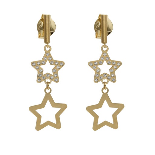 [P1488] PENDIENTES ORO 18KL ESTRELLAS CIRCONITAS - 8x24MM