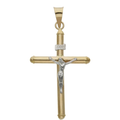 [C497] CRUZ ORO 18KL BICOLOR CRISTO - 25x41MM