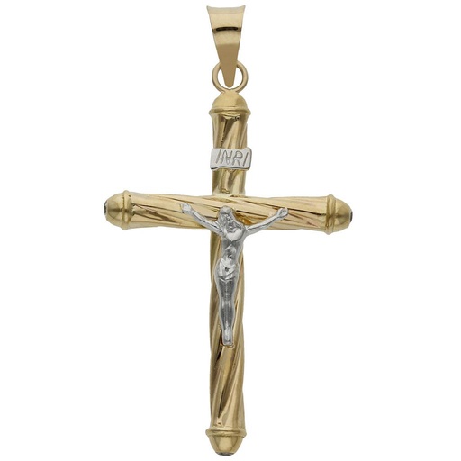 [C498] CRUZ ORO 18KL BICOLOR CON CRISTO - 26x44MM