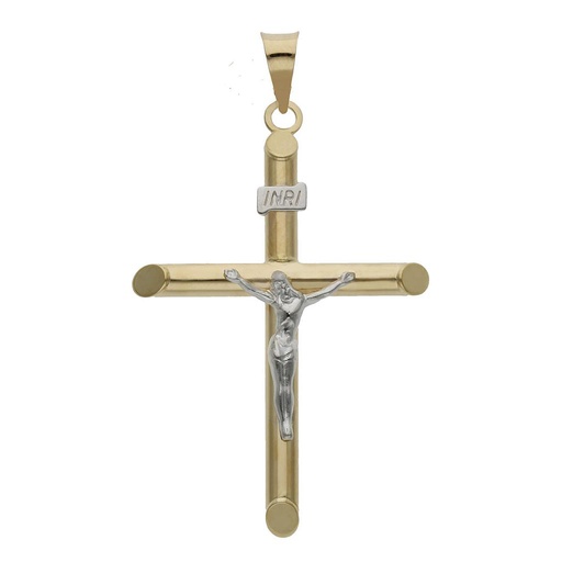 [C500] CRUZ ORO 18KL BICOLOR CRISTO - 26x39MM