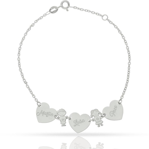 [PU1450] PULSERA ORO BLANCO 18KL CORAZONES + NIÑOS