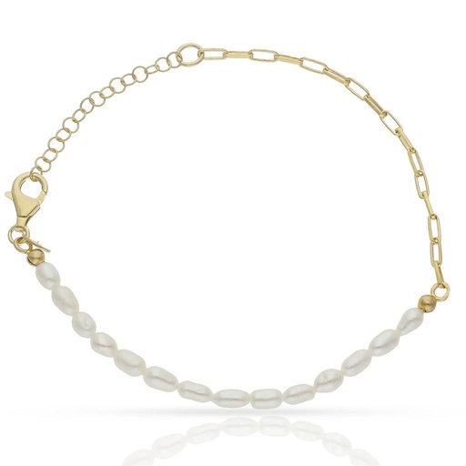 [AG312] PULSERA PLATA CHAPADA ORO PERLAS