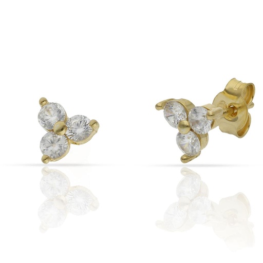 [AG1760] PENDIENTES PLATA CHAPADA ORO TREBOL CIRCONITAS - 6.50MM