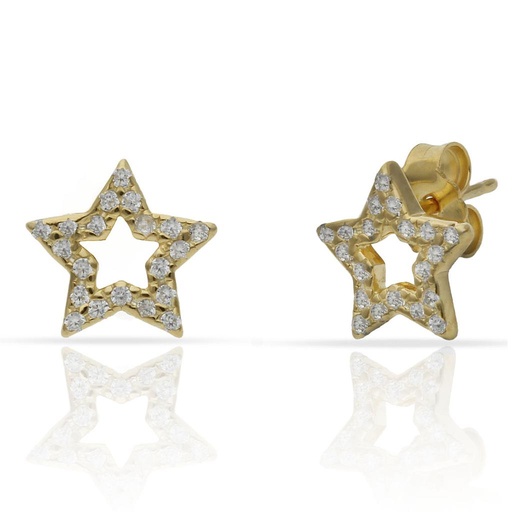 [AG1753] PENDIENTES PLATA CHAPADA ORO ESTRELLAS CIRCONITAS - 10MM