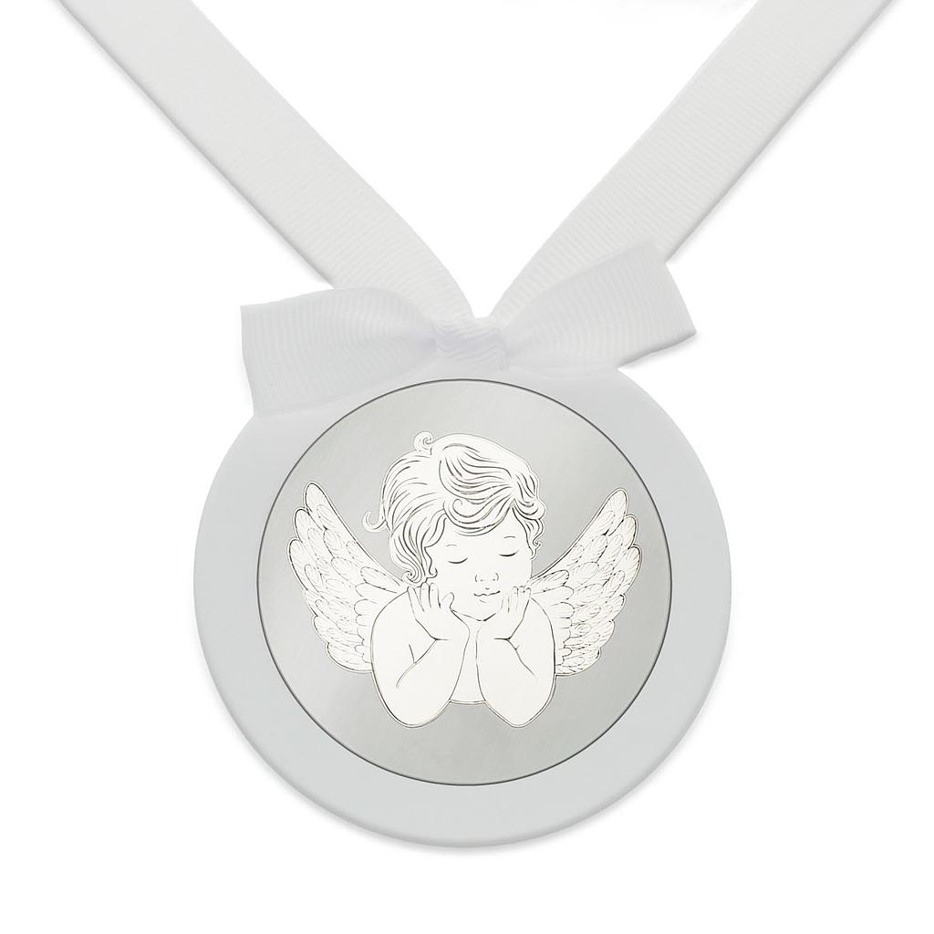 MEDALLA CUNA PLATA 925MM REDONDA ANGEL