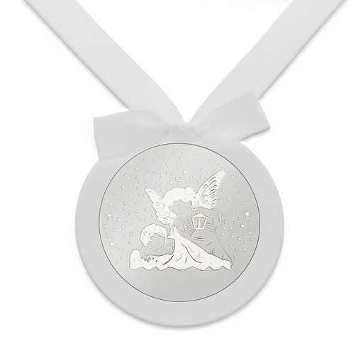 MEDALLA CUNA PLATA 925MM REDONDA ANGEL DE LA GUARDA