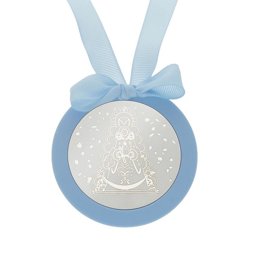 MEDALLA CUNA PLATA 925MM REDONDA VIRGEN DEL ROCIO