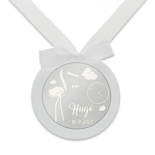 MEDALLA CUNA PLATA 925MM REDONDA CIGÜEÑA