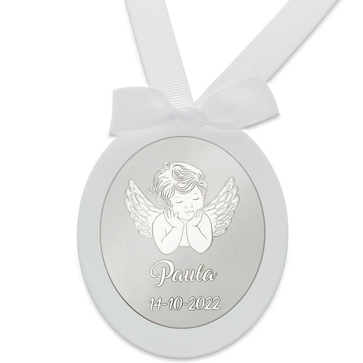 MEDALLA CUNA PLATA 925MM OVALADA ANGEL