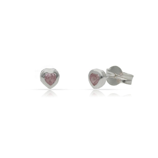 [AG1720] PENDIENTES PLATA 925MM CORAZON PIEDRA ROSA - 4MM