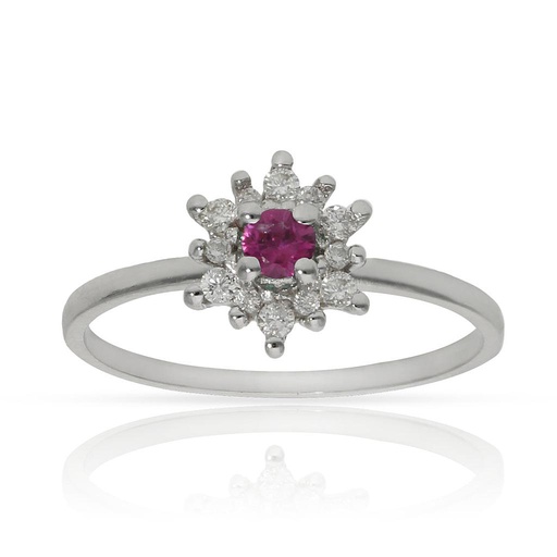 SORTIJA ORO BLANCO 18KL RUBI + DIAMANTES