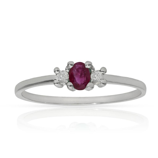 SORTIJA ORO BLANCO 18KL RUBI + DIAMANTES