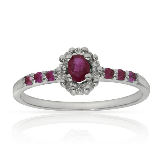 SORTIJA ORO BLANCO 18KL RUBIES + DIAMANTES