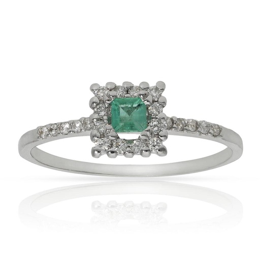 SORTIJA ORO BLANCO 18KL ESMERALDA + DIAMANTES