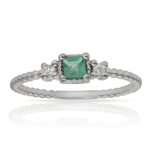 SORTIJA ORO BLANCO 18KL ESMERALDA + DIAMANTES