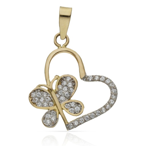 [GL34] COLGANTE ORO 18KL CORAZON Y MARIPOSA